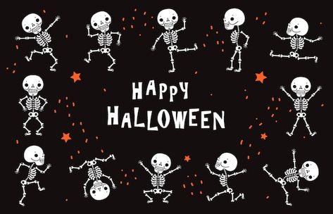 Vector esqueletos bailando. huesos human... | Premium Vector #Freepik #vector #huesos-humanos #esqueleto #calavera #cuerpo-humano Skeletons Funny, Skeleton Horror, Yoga Vector, Skull Funny, Running Pose, Horror Party, Black Poster, Human Bones, Dancing Skeletons