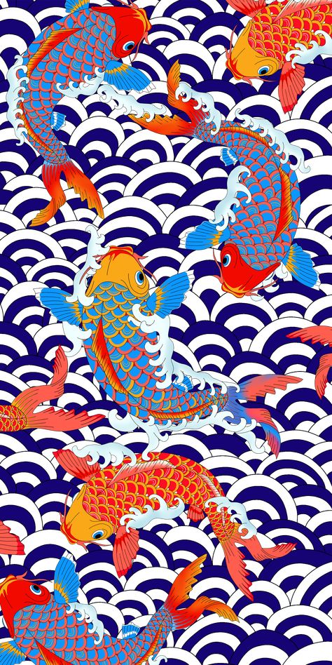 Chinese Art Illustration, Chinese Fish Art, Asian Art Wallpaper, Fish Wallpaper Aesthetic, Fish Art Illustration, Japanese Illustration Art, Koi Fish Japanese Art, Japanese Fish Art, Koi Fish Aesthetic