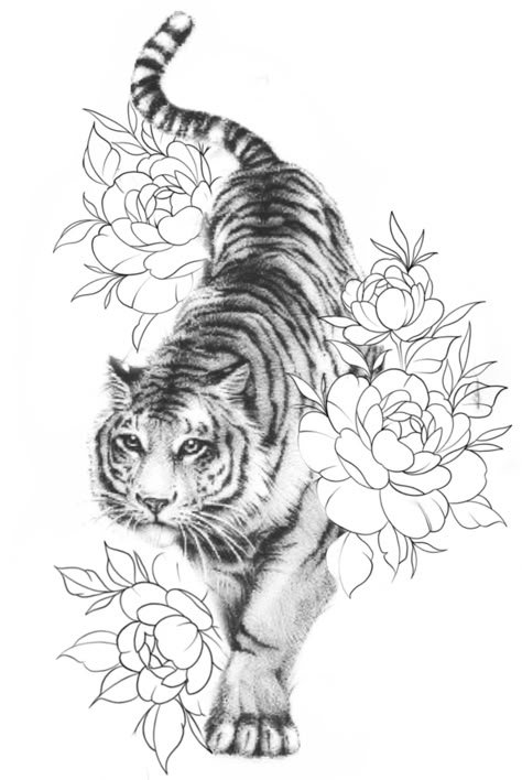 Tiger Tattoo Sleeve For Women, Tiger Tattoo On Hip, Tiger Tattoo Ribs, Tiger Tattoo For Women Thighs, Tiger Shoulder Tattoo, Female Tiger Tattoo, Tiger Flower Tattoo, Tiger Tattoo Back, Tiger Lily Tattoo