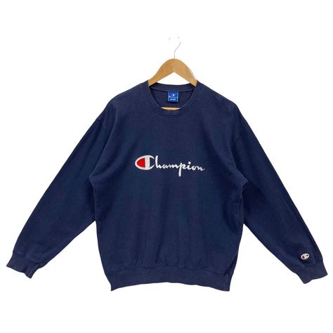 Champion Sweater, Embroidery Blue, Champion Crewneck, Champion Brand, Halloween Sweater, Oversized Jumper, Champion Sweatshirt, Halloween Sweatshirt, Logo Embroidery