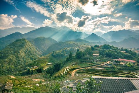 Cat Cat Village (Sapa Vietnam) on Behance Vietnam Landscape Photography, Travel Landscape Wallpaper, Cat Cat Village Sapa, Green Aesthetic Landscape, Vietnam Scenery, Landscape Background Aesthetic, Cat Cat Village, Vietnam Landscape, Vietnam Aesthetic