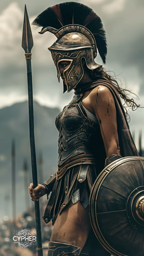 This cinematic portrayal showcases a Greek warrior woman in profile, her helmet casting a shadow over her face, embodying the silent strength of an ancient sentinel. Greek Amazon Warriors, Amazon Warrior Women Art, Spartan Woman Warrior, Greek Armor Female, Gladiator Costume Women, The Amazons Warriors, Female Roman Soldier, Roman Female Warrior, Greek Goddess Warrior