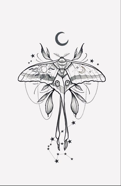 Moth With Crystals Tattoo, Lunar Moth And Moon Tattoo, Moth Spine Tattoos For Women, Chinese Luna Moth Tattoo, Moth Back Tattoo Women, Moth Neck Tattoos Women, Luna Moth Chest Tattoo Female, Simple Moth Tattoo Ideas, Witchy Butterfly Tattoo