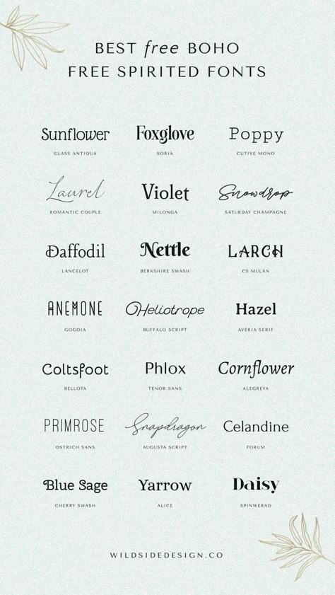 Fonts Design Free Rustic Fonts, Flowy Fonts Alphabet, Witchy Fonts Canva, Spiritual Font, Folk Font, Calm Fonts, Cool Fonts For Logos, Witchy Fonts, Wedding Fonts Canva