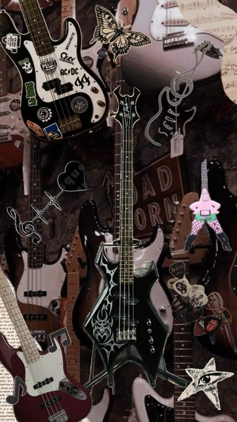 Cool Instrument Design, Guitar Lockscreen, Bass Guitar Aesthetic Wallpaper, Bass Guitar Wallpaper, Bass Wallpaper, Electric Guitar Poster, Guitar Wallpaper Iphone, Guitar Wallpaper, Guitar Aesthetic