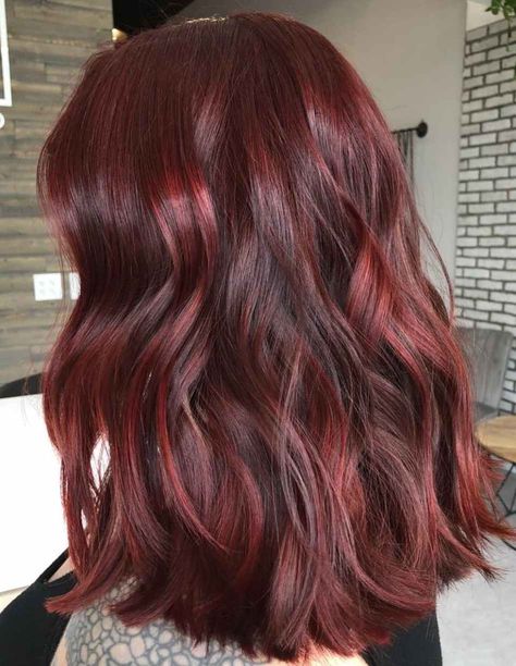 Dark Wine Shade with Brighter Red Highlights Shades Of Red Hair, Natural Red Hair, Wine Hair, Red Hair Inspo, Dark Red Hair, Burgundy Hair, Hair Shades, Auburn Hair, Hair Dye Colors