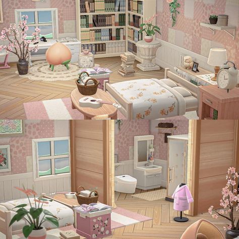 Animal Crossing House Room Ideas, Acnh One Room House, House Inspo Animal Crossing, Room Decor Animal Crossing, Animal Crossing One Room House, Animal Crossing Cute House Ideas, House Decor Animal Crossing, Anch House Idea, Pink House Animal Crossing