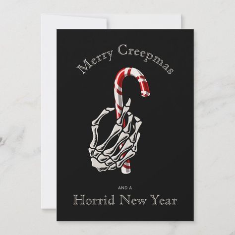 Funny Merry Creepmas Skeleton Candy Cane Card - tap/click to get yours right now! #funny #christmas, #skeleton #hand, #candy Skeleton Hand Holding, Funny Holiday Card, Merry Creepmas, Candy Cane Cards, Christmas Skeleton, Hand Candy, Funny Holiday Cards, Holiday Messages, Holiday Design Card