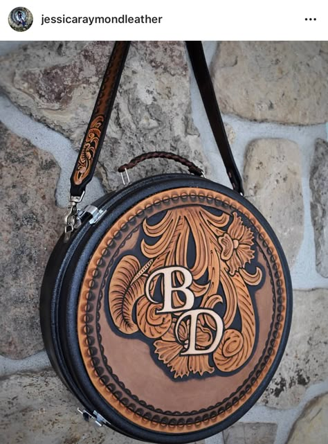 Handmade leather rope can Leather Rope Cans, Tooled Leather Rope Can, Leather Rope Can Cover, Rope Cans Rodeo, Unique Leather Bag, Tooled Leather Handbags, Cowhide Purse, Tooled Leather Purse, Tooled Leather Bag