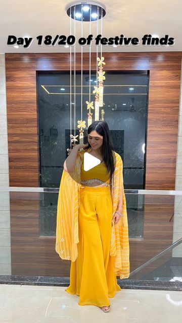 Haldi Plazo Dress, Crop Top And Plazo For Haldi, Fitted Yellow Palazzo Set For Navratri, Yellow Palazzo Set For Navratri Party, Yellow Cutdana Palazzo Set For Festivals, Top And Plazo, Co Ords Outfits, Yellow Crop Top, Coord Set