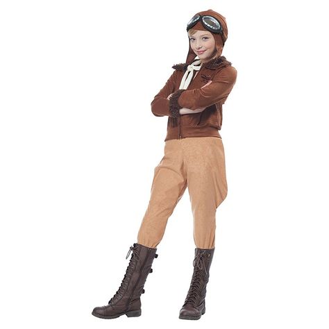 Amelia Earhart Costume for Kids: Amazon.co.uk: Clothing Amelia Earhart Costume, Pilot Halloween, Aviator Costume, Pilot Costume, Mighty Girl, California Costumes, Aviator Hat, Amelia Earhart, Brown Hats