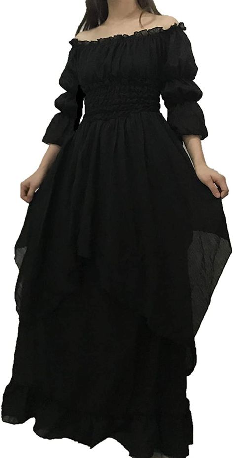 Amazon.com: Womens Renaissance Faire Costume Off Shoulder Wench Medieval Dress Plus Size Peasant Maiden Boho Gown: Clothing Black Peasant Dress, Boho Costume, Medieval Dress Pattern, Ren Faire Outfits, Barber Tattoo, Outfit Planning, Boho Gown, Edgar Allen, Ren Fair