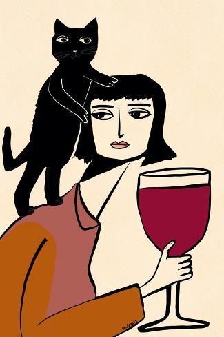 size: 12x8in Photographic Print: Wine and Cat Lover by Sharyn Bursic : Cool Bathroom Wall Art, Modern Funky Art, Eclectic Prints Art, Cool Wall Prints Aesthetic, Fall Cat Art, Art For Apartment Wall, Apartment Art Prints, Funny Cat Paintings, Cat Poster Aesthetic