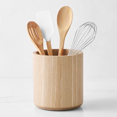 Utensil Holders | Spatula Holders | Williams Sonoma Wood Utensil Holder, Spatula Holder, Kitchen Counter Organization, Counter Organization, Magnetic Knife Holder, Easy Grilling, Wood Utensils, Golden Wheat, Kids Pottery