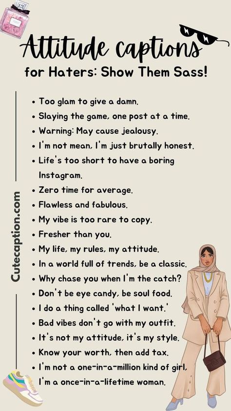 80 Attitude Captions for Haters: Show Them Sass! | CuteCaption Back To Reality Caption, Reality Captions For Instagram, Savage Attitude Captions, What Is Attitude, Haters Captions Instagram, Attitude Sassy Quotes Short, Caption For Haters, Reality Captions, Attitude Quotes For Haters