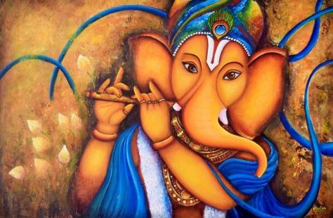 This painting is 100% original and authentic made on gallery wrapped canvas size 24 x 36. Canvas Prints are also available.  Each and every part of this painting is was thoroughly thought, designed, and then brought on the canvas. It took almost a year to finalize this painting. I had erased it Ganeshji Painting, Lord Painting, Ganesh Drawing, Acrylic Art Canvas, Painting Backgrounds, Ganesha Drawing, Modern Indian Art, Ganesh Art Paintings, Kerala Mural Painting