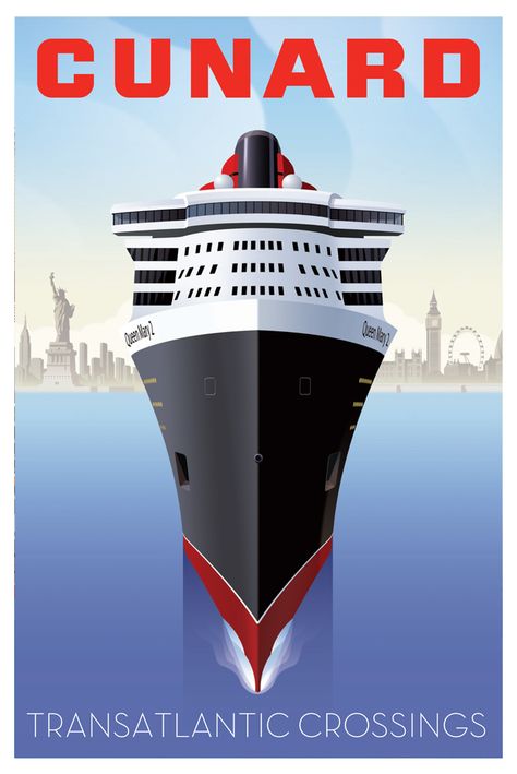 Cunard Travel Posters - Graphis Titanic Ship, Cunard Line, Ship Poster, Cruise Liner, Art Deco Poster, Poster Travel, Bus Travel, Art Deco Posters, Cruise Ships