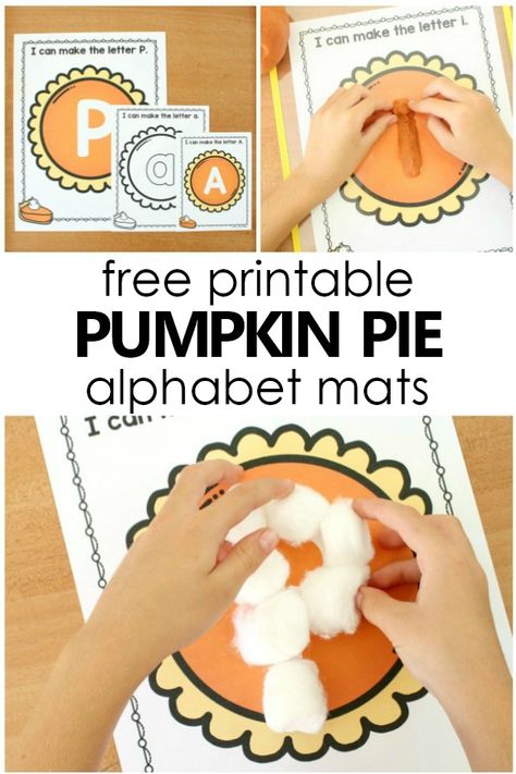 Practice letter recognition and letter formation with these free printable Pumpkin Pie Preschool Alphabet Printables for Preschoolers. #preschool #alphabet #kindergarten #thanksgiving #freeprintable Turkey Letters Preschool, Thanksgiving Literacy Activities Prek, Thanksgiving Alphabet Activities, Thanksgiving Unit Preschool, Pie Activities Preschool, Pumpkin Pie Shaving Cream Letters, Thanksgiving Literacy Activities Preschool, Thanksgiving Letter Activities Preschool, Pumpkin Literacy Activities Preschool