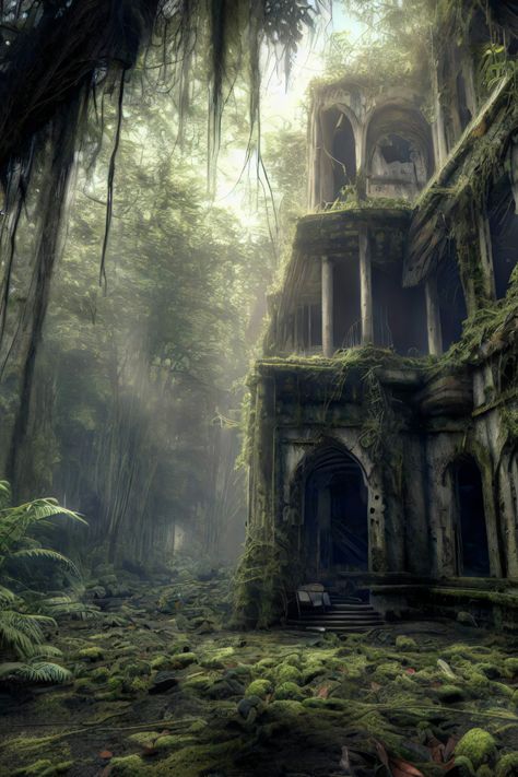 Post Apocalyptic Fantasy World, Fantasy Post Apocalyptic, Post Apocalyptic Art Ruins, Post Apocalyptic Aesthetic, Post Apocalyptic Fantasy, Post Apocalyptic World, Apocalypse Au, School Post, Creepy Old Houses