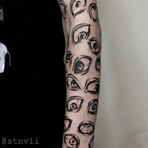 Dark Tattoo Ideas, Tatuaje Studio Ghibli, Gotik Tattoo, Many Eyes, Pen Tattoo, Sharpie Tattoos, More Tattoo, Creepy Tattoos, Tattoo Style Drawings