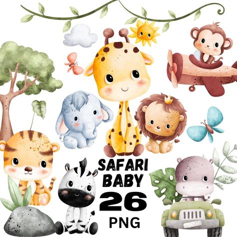 Safari Serenity: Jungle Illustration Stickers Safari Animals Clipart, Jungle Clipart, Baby Safari Animals, Illustration Stickers, Safari Animals Birthday, Creative Clips Clipart, Puppy Portraits, Safari Cakes, Jungle Illustration