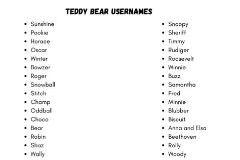 Teddy Bear Usernames: 180+ Cute Names Ideas For Your Teddy Bear Teddy Names Ideas, Name Second Ig, Doll Names Ideas, Build A Bear Names Ideas, Teddy Bear Names Ideas, Usernames With Your Name, Cute Ig Names, Unique Names For Instagram Username, Second Ig Name Idea