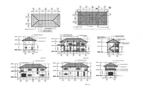 Autocad drawing of roof plan with sections and elevation Autocad Landscape, Blueprint Symbols, Autocad Plan, Section Drawing Architecture, Architecture Cake, Mini House Plans, Floor Plan Symbols, Flat Roof Design, Architecture Symbols