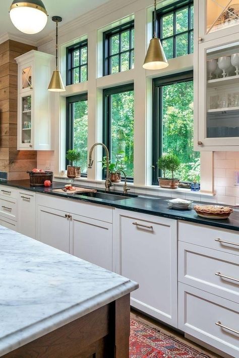 Large Kitchen Window Over Sink, Kitchen Windows Above Sink, Window Design Modern, Big Kitchen Window, Window Above Kitchen Sink, Home Window Design, Coastal Rooms, Large Kitchen Window, Wimbledon House