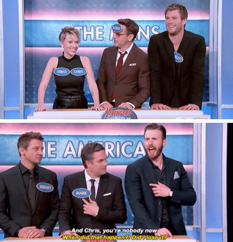 The Avengers on Family Feud. The entire thing is hilarious. Avengers Family, Awkward Situations, Avengers Cast, Avengers Comics, Marvel Avengers Funny, Dc Memes, Socially Awkward, Avengers Memes, Family Feud