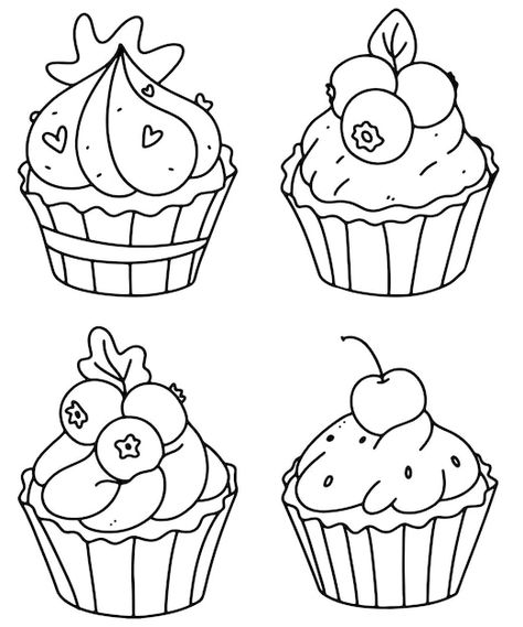 Cupcake Colouring, Cupcakes Bonitos, Doodle Cake, Clothespin Crafts Christmas, Cartoon Birthday Cake, Draw Doodles, Cupcake Coloring Pages, Printable Flower Coloring Pages, Cupcake Drawing