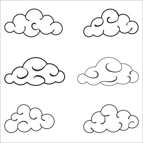 Clouds black outlined set isolated on white background Clouds Outline Drawing, Wispy Clouds Drawing, Simple Cloud Drawing, Clouds Outline, Cloud Outline, Lighthouse Art, Reading Logs, Cloud Drawing, Book Ideas