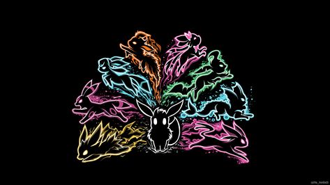 Neon Eeveelutions Evoluzioni Eevee, Evee Evolution, Eevee Wallpaper, Evolution Tattoo, Pokemon Eevee Evolutions, Pokemon Backgrounds, Pokemon Tattoo, Pokemon Eeveelutions, Eevee Evolutions