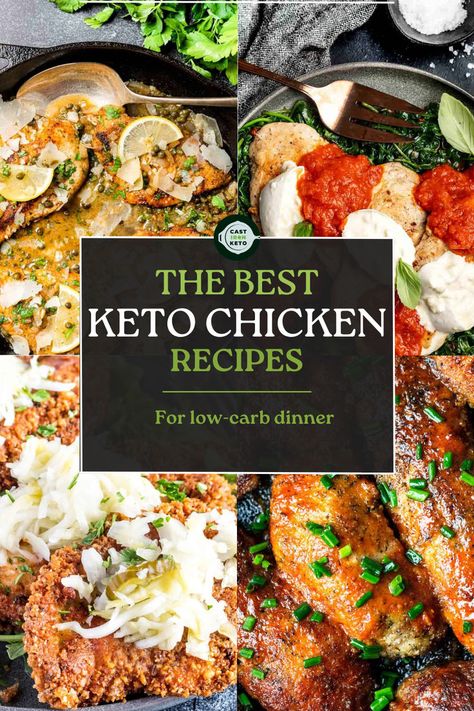 A collage of low-carb chicken recipes Chicken Meals Keto, Healthy Chicken Recipes Keto, Keto Roasted Chicken Recipes, No Carb Chicken Meals, Keto Stuffed Chicken Recipes, Keto Recipes Chicken Breast, Keto Chicken Breast Recipes Crockpot, Keto Recipes For Chicken, Chicken Breast Low Carb Recipes