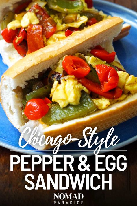 Pepper And Egg Sandwich, American Sandwich Recipes, Classic Sandwiches, Egg Sandwich Recipe, Eggs In Peppers, Egg Sandwich, Hot Sandwich, Chicago Food, Egg Sandwiches