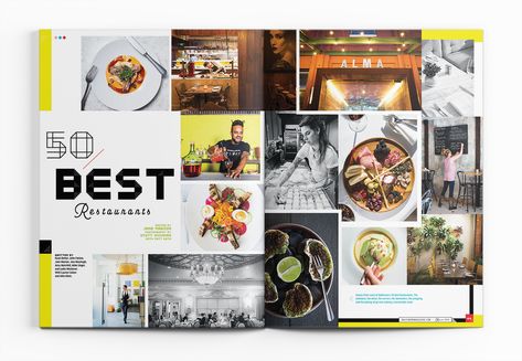 Restaurants Photography, Publication Inspiration, Layout Magazine, Yearbook Spreads, 잡지 레이아웃, Christmas Tree Drawing, Magazine Layouts, Yearbook Ideas, Pamphlet Design