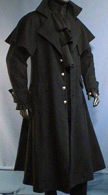 Gothic Coachman's coat - tribe.net Larp Fashion, Black Trench Coat, Cool Coats, Larp Costume, Medieval Clothing, Gothic Outfits, Fantasy Clothing, Steampunk Fashion, Fantasy Fashion