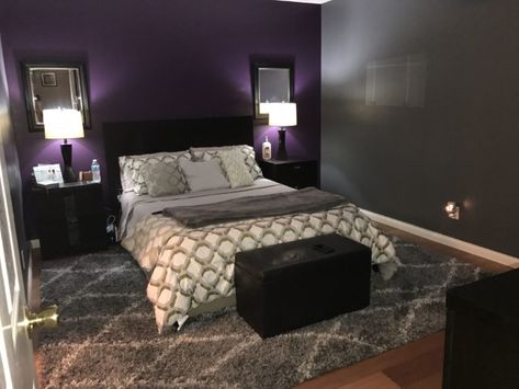 20 Gorgeous Purple Master Bedroom Designs Purple And Gray Bedroom Ideas, Purple And Gray Bedroom, Bedroom Ideas For Couples Romantic, Bedroom Designs For Couples, Purple Bedrooms, Purple Bedroom, Purple Rooms, Small Bedroom Designs, Grey Room