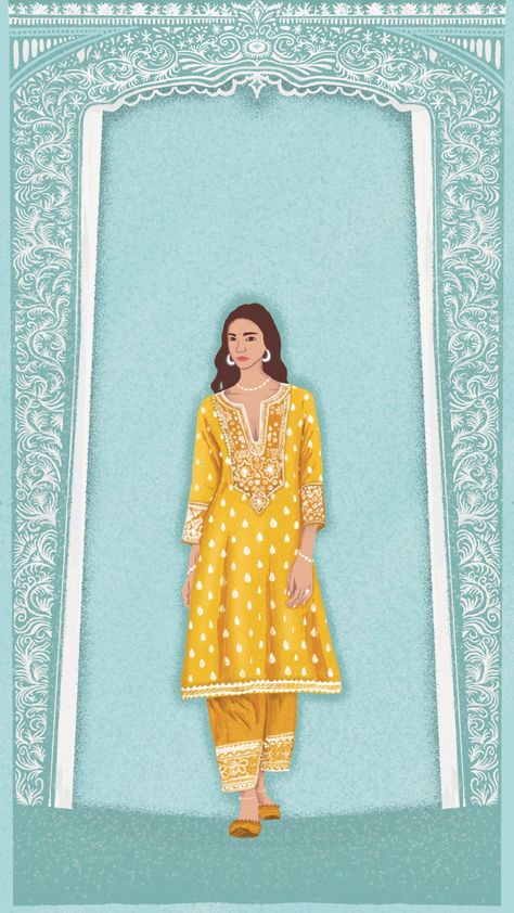 Indian haldi design wear Women Digital Illustration, Indian Background Illustration, Anarkali Illustration Sketch, Indian Wear Illustration, Haldi Illustration, Indian Illustration Art, Haldi Design, North Indian Bride, South Indian Groom