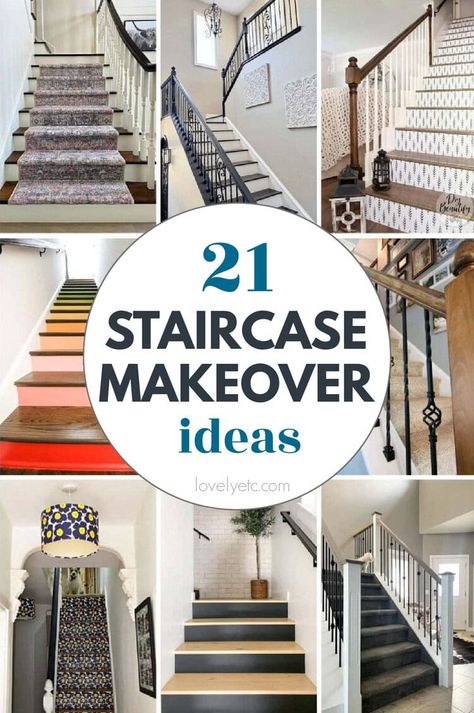 Give your staircase new life with one of the these smart staircase makeover ideas. There are DIY staircase ideas for all types of staircases. Whether you're ready to rip out old carpet and completely replace your stairs or you just want to do a quick update with paint or stain, you'll find great DIY staircase inspiration here. Refinish Staircase, Staircase Update, Staircase Banister Ideas, Stained Staircase, Painted Stair Railings, Old Stairs, Diy Stairs Makeover, Redo Stairs, Diy Staircase Makeover