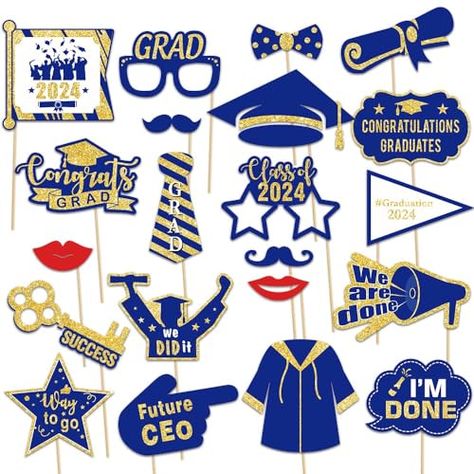 Avezano Graduation Photo Booth Props, 21pcs Graduations Props 2024 for Photoshoot, Grad Photo Props for Photobooth Class of 2024 Party Decorations Set Party Favors Supplies (Blue and Gold) Graduation Photoshoot Props, Props For Photobooth, Photo Booth Props Free Printables, Grad Photo Props, Photo Booth Props Free, Graduation Photo Props, Grad Party Favors, Graduation Photo Booth Props, 2024 Party