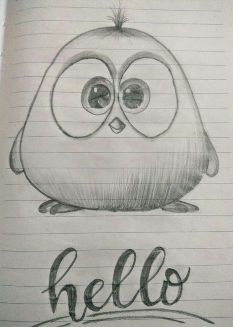 Angry Bird Sketch, Drawing Ideas Easy Birds, Drawing Ideas Easy Doodles Sketches Pencil, Bird Sketch Easy, Simple Pencil Drawing Images, Angry Birds Drawing, Angry Bird Drawing, Angry Sketch, Simple Nature Drawing