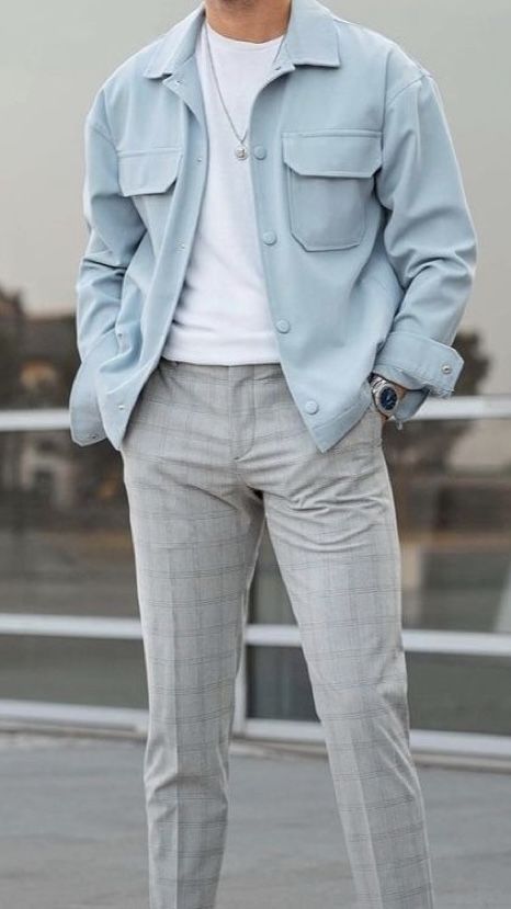 All Grey Mens Outfit, Gray Button Down Outfit Men, Grey Shirt Outfit Men Streetwear, Light Grey Sweater Outfit Men, Outfit Jeans Gris Hombre, Spring Outfits Men, Guys Clothing Styles, Cool Outfits For Men, Mens Fashion Summer