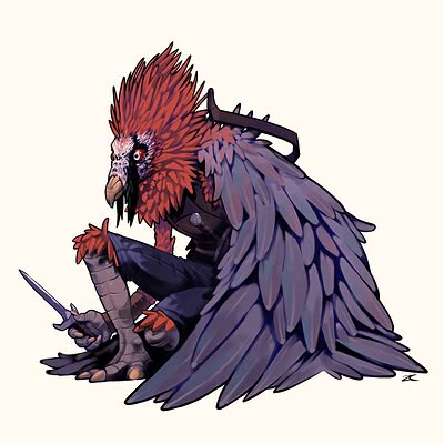 Vulture Aarakocra, Alien Character Design, Bearded Vulture, Character Commission, Alien Character, Character Design Sketches, Oc Art, Male Character, Creature Drawings