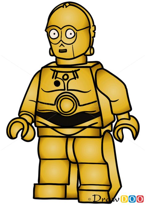 How to Draw C-3po, Lego Starwars C3po Drawing, Cartoon Characters Drawing, Lego Cartoon, Lego Tattoo, Star Drawing, Characters Drawing, Drawing Legs, Star Wars Painting, Lego Starwars