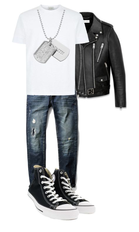 "Grease Danny Outfit" by theblackcandy on Polyvore featuring Yves Saint Laurent, MANGO MAN, Converse, Stella Valle, men's fashion and menswear Grease Guys Outfit, Grease Inspired Outfits Men, Grease Outfits 1950s Men, Greaser Guys Outfit, Grease Outfits 1950s, Grease Fashion, Carnaval Inspo, Sock Hop Outfits, Rocker Party