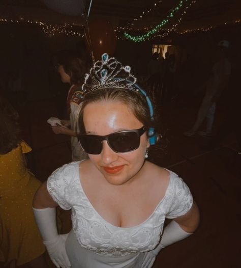 Homemade Princess Mia from Princess Diaries Halloween Costume - Thrifted Wedding Dress - Old Headphones and Sunglasses - Halloween Gloves and Princess Tiara from Dollarama 👑 Mia From Princess Diaries, Princess Diaries Halloween, Old Headphones, Thrifted Wedding Dress, Thrifted Wedding, Princess Mia, Princess Tiara, Princess Diaries, Tiara