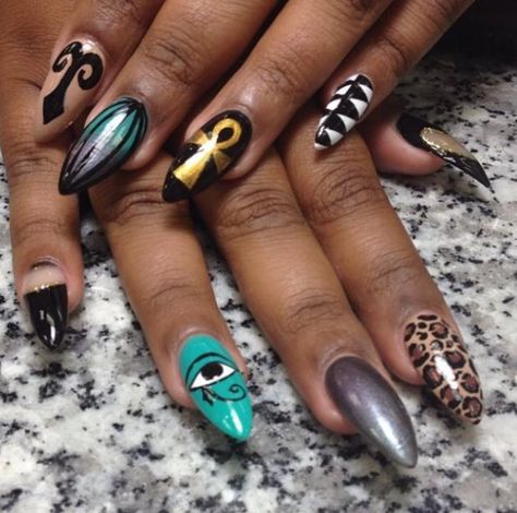 Egyptian Nails Designs, Egyptian Nail Art, Egyptian Nails, Cutest Nails, Themed Nail Art, Glam Nails, Stiletto Nails, Makeup Nails, Nail Ideas