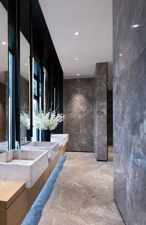 Comercial Interior Design, Public Restroom Design, Commercial Bathroom Designs, Toilet Hotel, Luxury Hotels Lobby, Commercial Toilet, Public Hotel, Cladding Design, Restroom Design