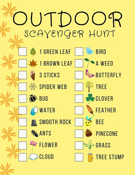 Outdoor Scavenger Hunt For Kids (Free Printable) - 24hourfamily.com Outdoor Scavenger Hunt For Preschoolers, Camp Scavenger Hunt For Kids, Preschool Nature Scavenger Hunt Free Printables, Nature Trail Scavenger Hunt For Kids, Campground Scavenger Hunt For Kids, Kids Outside Scavenger Hunt, Cabin Scavenger Hunt, Outdoor Scavenger Hunt Free Printable, Kids Hiking Scavenger Hunt