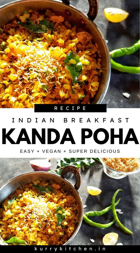 Easy Kanda Poha recipe is a quick breakfast recipe that brings the authentic flavors of Indian Food. 🍲 Made with flattened rice, onions, and a medley of spices. Try this Easy Indian breakfast recipe that promises a burst of deliciousness in every bite! ☕🍽️ | vegan breakfast recipes | vegetarian breakfast | easy snack ideas | indian breakfast ideas | indian snack recipes | Indian Brunch Ideas, Kanda Poha Recipe, Veg Breakfast Recipes Indian, Breakfast Ideas Indian, Indian Brunch, Quesadillas Breakfast, Indian Breakfast Ideas, Kanda Poha, Veg Breakfast Recipes